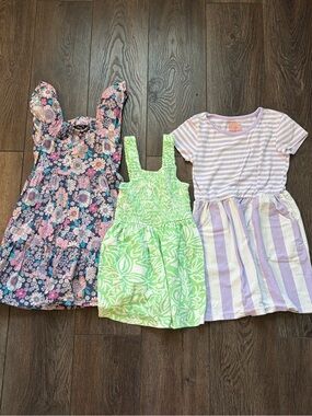 jumping beans Girls Dress Bundle - Navy Floral, Light Green, Lavender Stripe